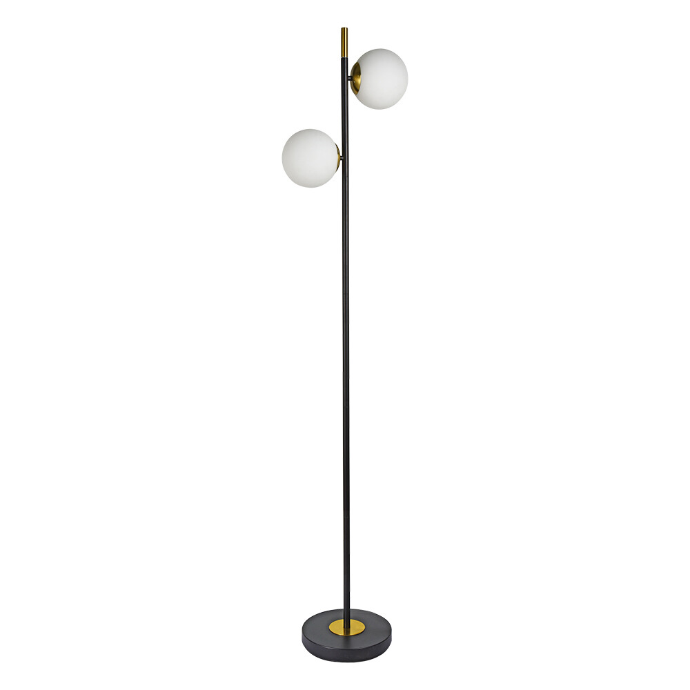 Изображение товара Современный напольный торшер Arte Lamp A2224PN-2BK с 2 плафонами белого стекла