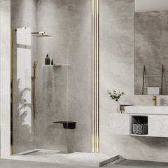 Душевая перегородка Walk in WasserKraft Aisch золото 100х200 см стекло прозрачное 6 мм (55W44) - фото 3