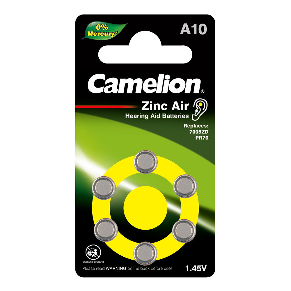 Изображение товара Батарейка Camelion Mercury Free A10 1,4 В для слуховых аппаратов (6 шт)