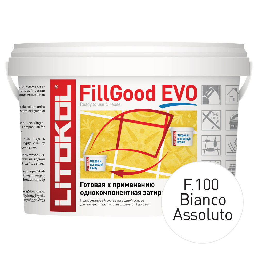Изображение товара Полиуретановая затирка Litokol FillGood Evo F.100 чтобы затереть швы 1-6 мм белая 2 кг