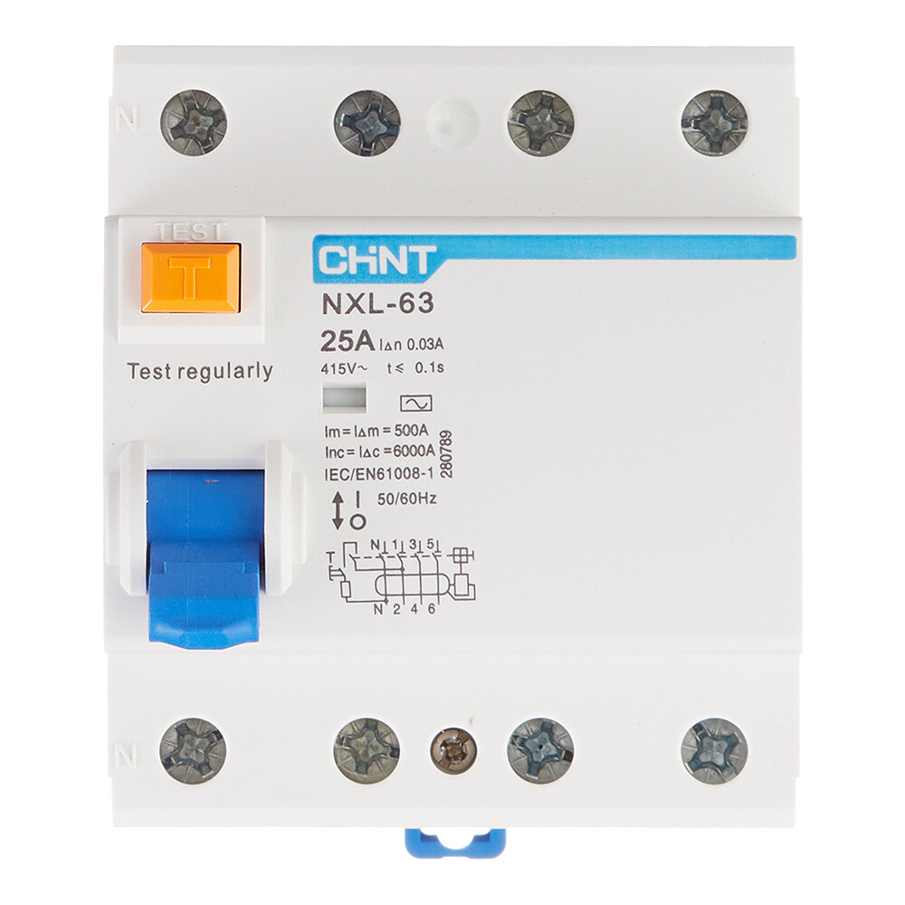Изображение товара УЗО Chint NXL-63 25А 3P+N, дифференциальное устройство защитного отключения