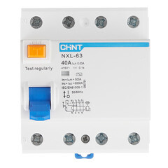 Изображение товара УЗО Chint NXL-63 40А 3P+N тип AC 30 мА 6 кА компактное (280791)