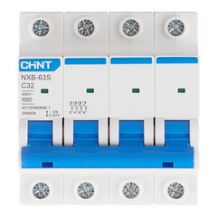 Изображение товара Автоматический выключатель модульный Chint NXB-63S 4P 25А тип C 4,5 кА 400 В (296907)