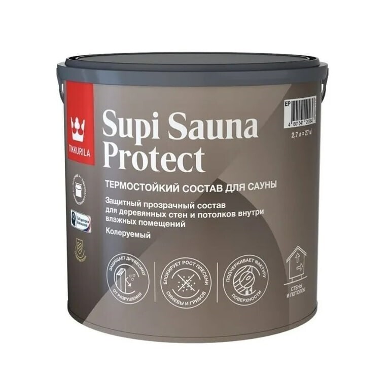 Изображение товара Антисептик Tikkurila Supi Sauna Protect для бань и саун, 2,7 л, бесцветный