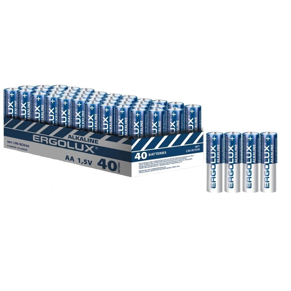 Изображение товара Батарейка Ergolux BOX40 АА пальчиковая LR6 1,5 В (40 шт.) (LR6BOX40)