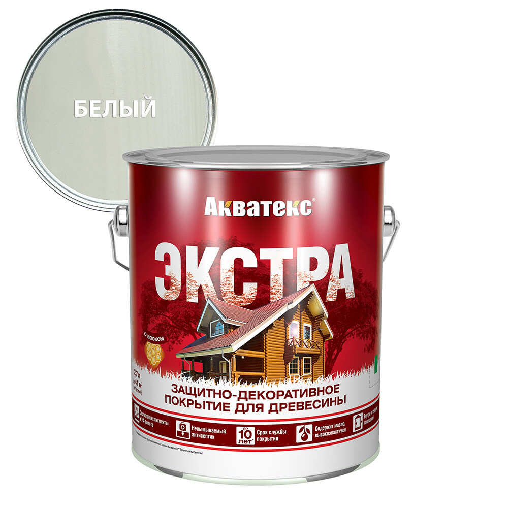Изображение товара Антисептик Акватекс Экстра декоративный для дерева белый 2,7 л защитное покрытие