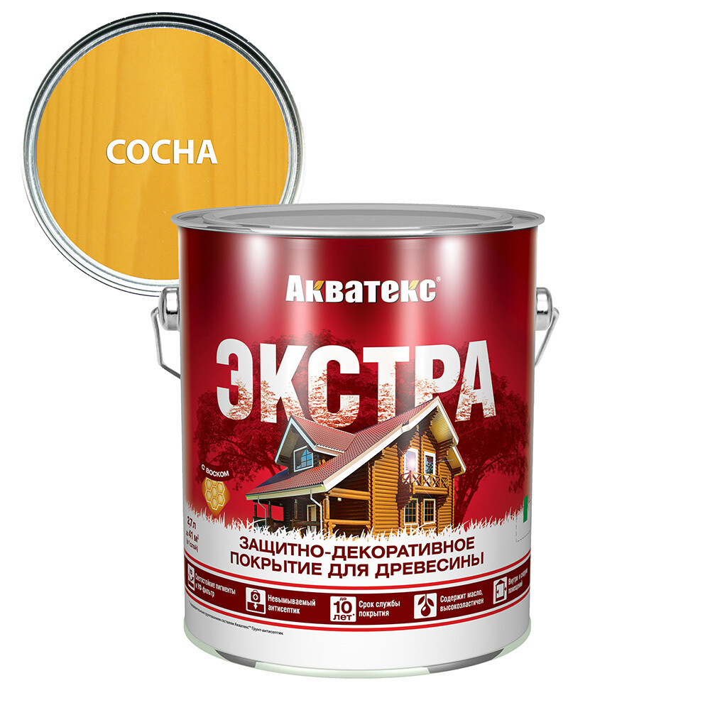 Изображение товара Антисептик Акватекс Экстра декоративный для дерева сосна 2,7 л защита и декор