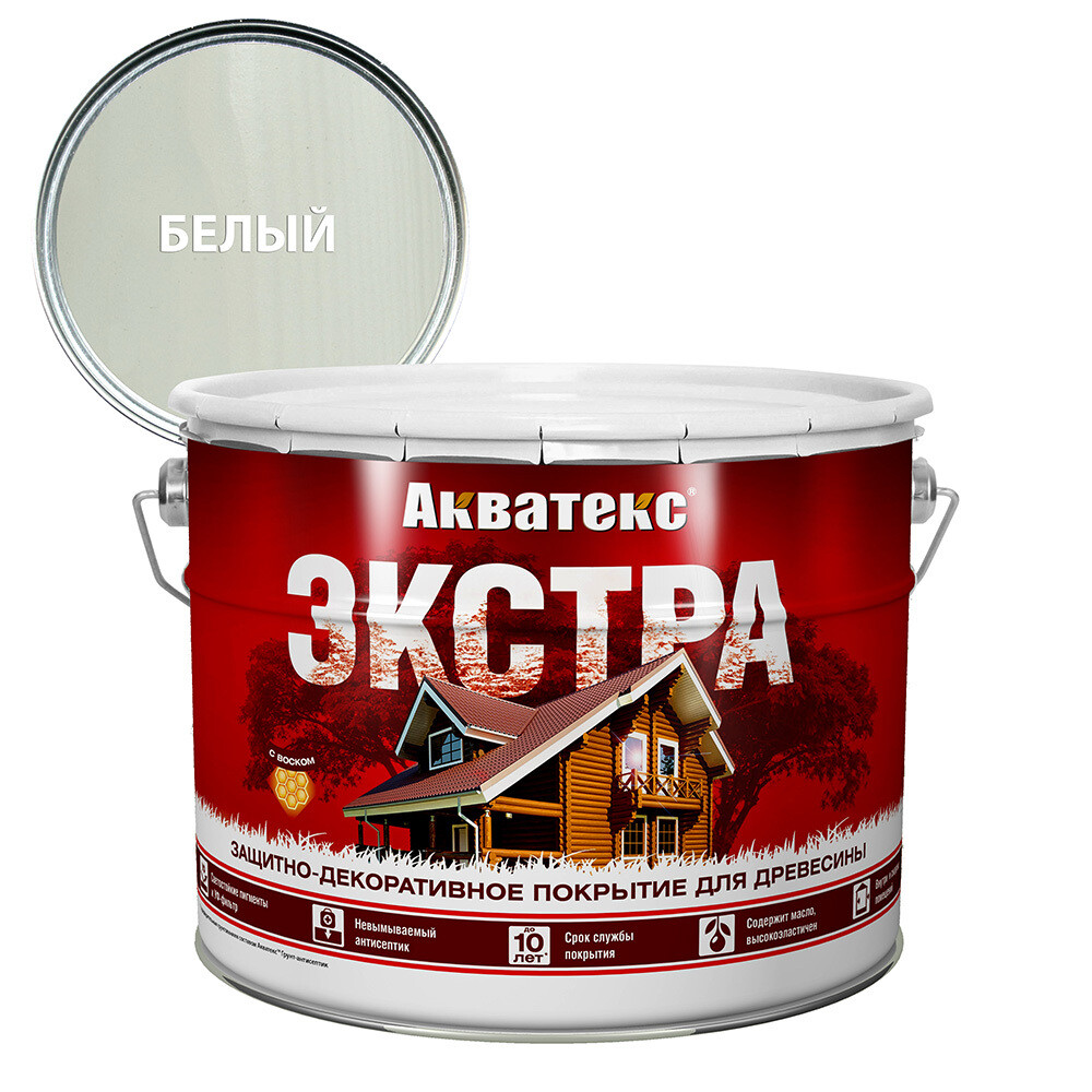 Изображение товара Антисептик декоративный для дерева Акватекс Экстра 9л белый защитное покрытие