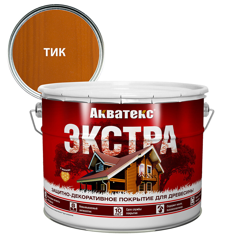 Изображение товара Антисептик Акватекс Экстра декоративный для дерева Тик 9 л защитное покрытие