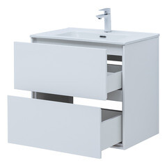 Тумба под раковину Lavelly Cube 71 см подвесная белый глянец (00316624) - фото 13