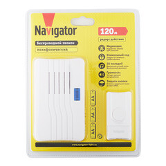 Звонок Navigator (612744) беспроводной с кнопкой 10 мелодий белый - фото 3