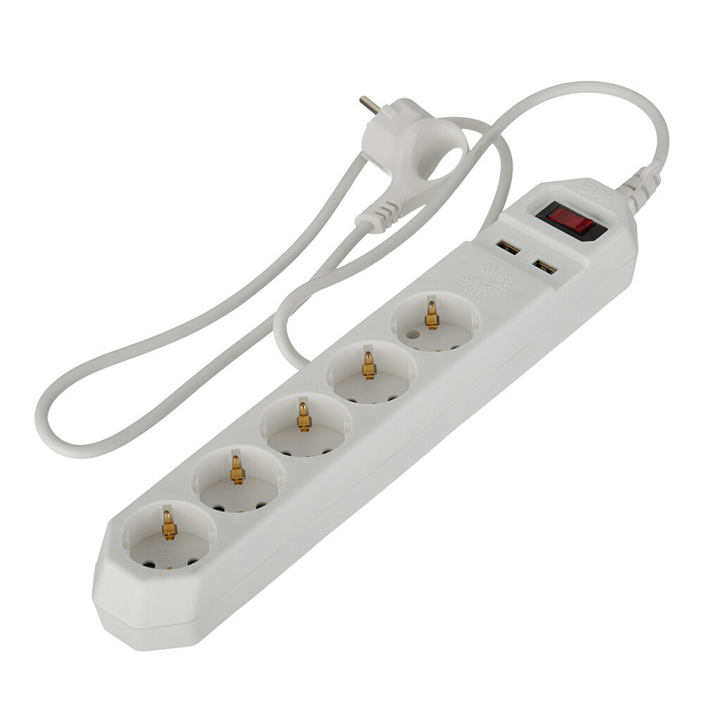 Изображение товара Сетевой фильтр Эра с 5 розетками и USB, 1,5 м