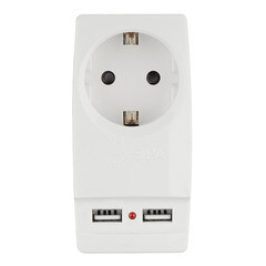 Разветвитель 1 розетка Эра 16 А 220 В 3,5 кВт 2хUSB белый (Б0026332) - фото 3