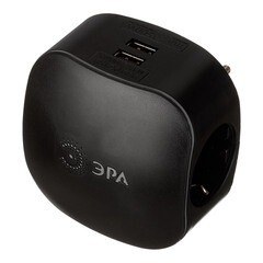 Разветвитель 3 розетки Эра 16 А 220 В 3,5 кВт 2хUSB черный (Б0046364) - фото 3
