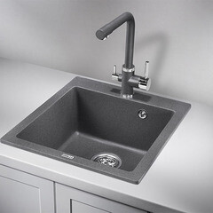 Мойка для кухни Granula 47х51х20 см врезная с сифоном кварц графит - фото 5