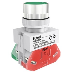 Кнопка плоская Dekraft ВK-22 ABLF D22 660 В IP54 без фиксации зеленая (25013DEK)