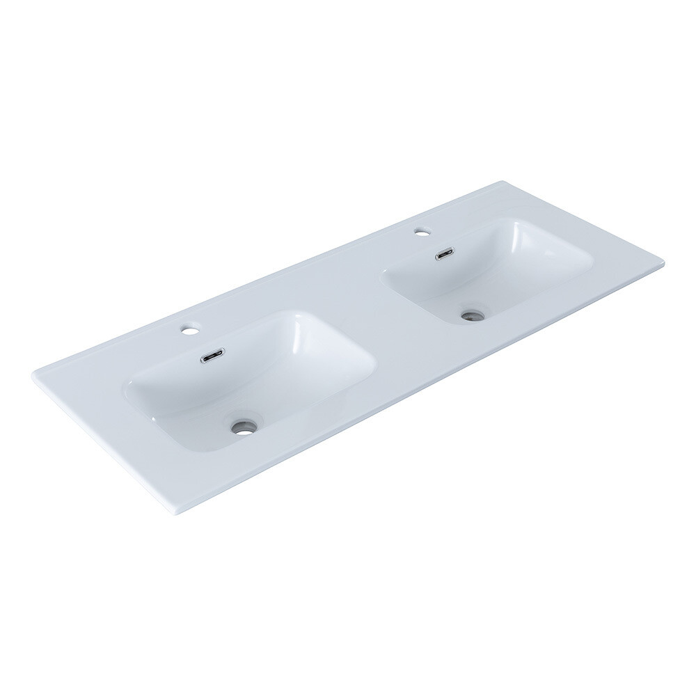 Изображение товара Раковина двойная Aquanet Flat 120 см из санфинора глянцевая с отверстием по центру