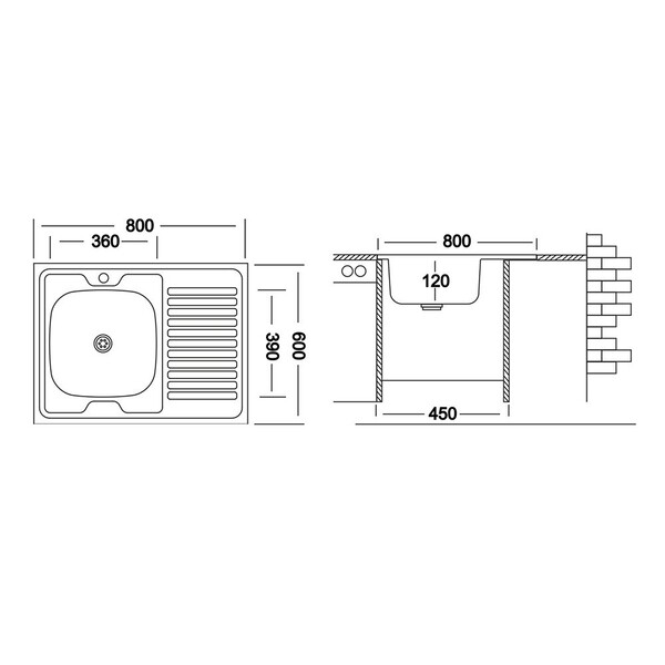 Мойка для кухни Ukinox Nord 80х60х13 см накладная с крылом сталь (Nr ...