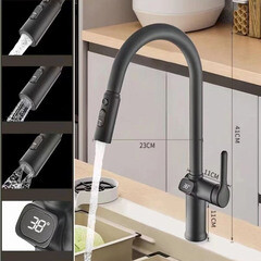 Смеситель для кухни Esko K15 черный с высоким изливом с вытяжной лейкой однорычажный (К15B LED) - фото 3