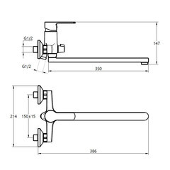 Смеситель для ванны Voda Fin хром однорычажный с длинным изливом с лейкой (FN 31) - фото 8