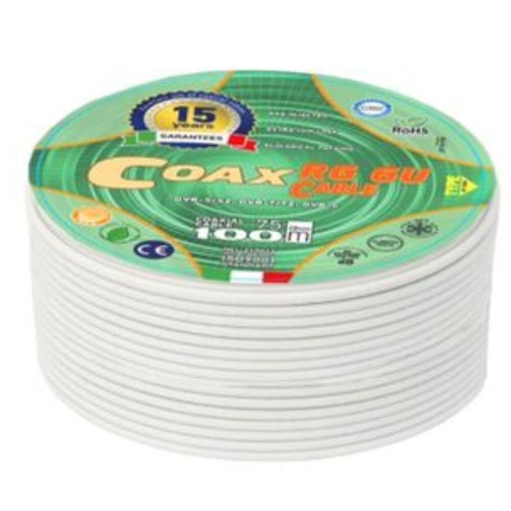 Изображение товара Кабель коаксиальный телевизионный RG 6U 1х6,7 мм белый 30 м