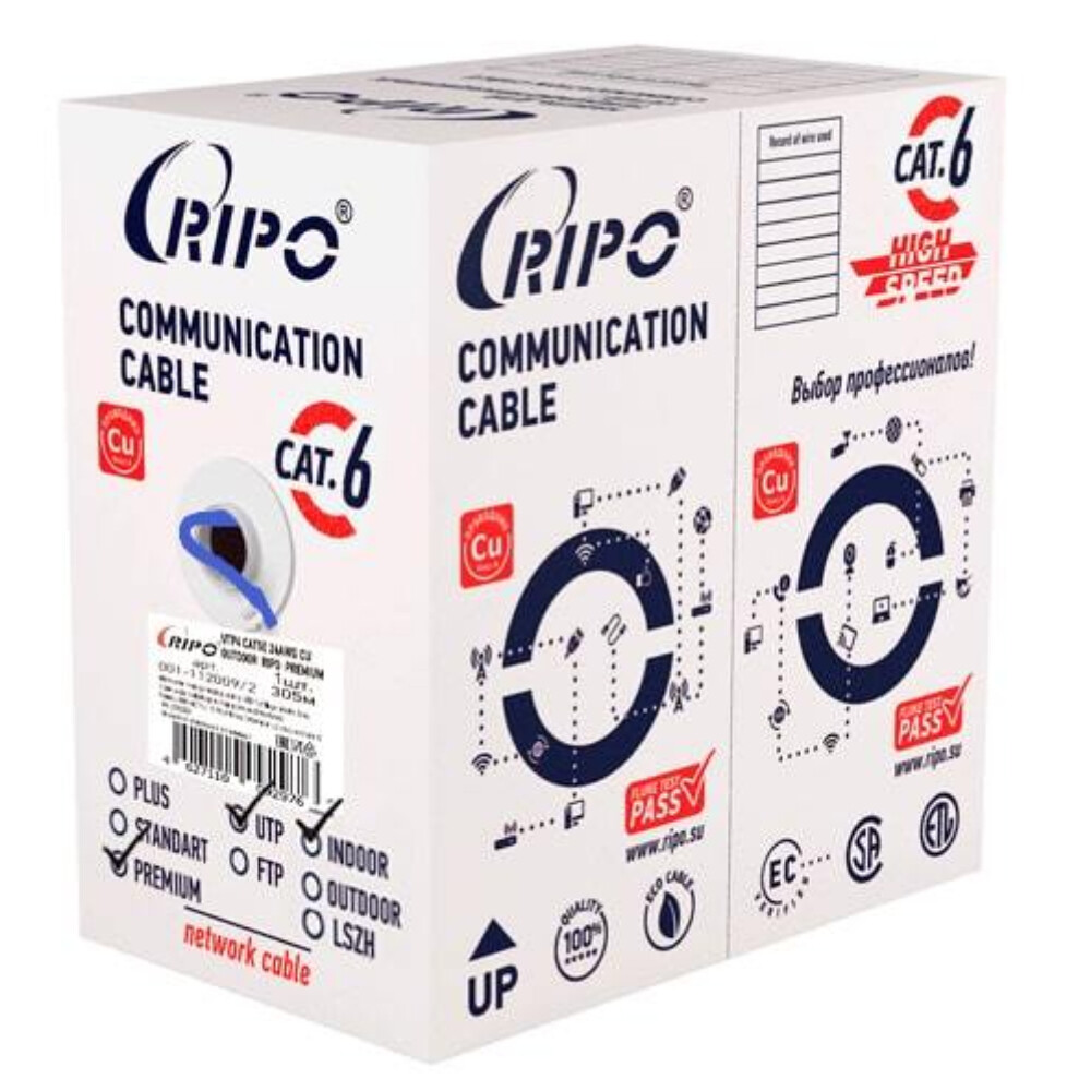Изображение товара Интернет-кабель UTP CAT6 4х2х0,57 мм Ripo Premium синий (305 м)