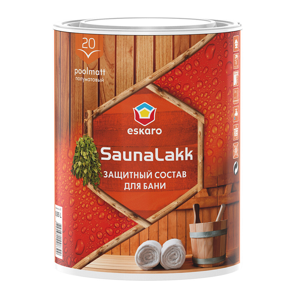Изображение товара Лак Eskaro Saunalakk для бани и сауны акрилатный бесцветный 0,95 л