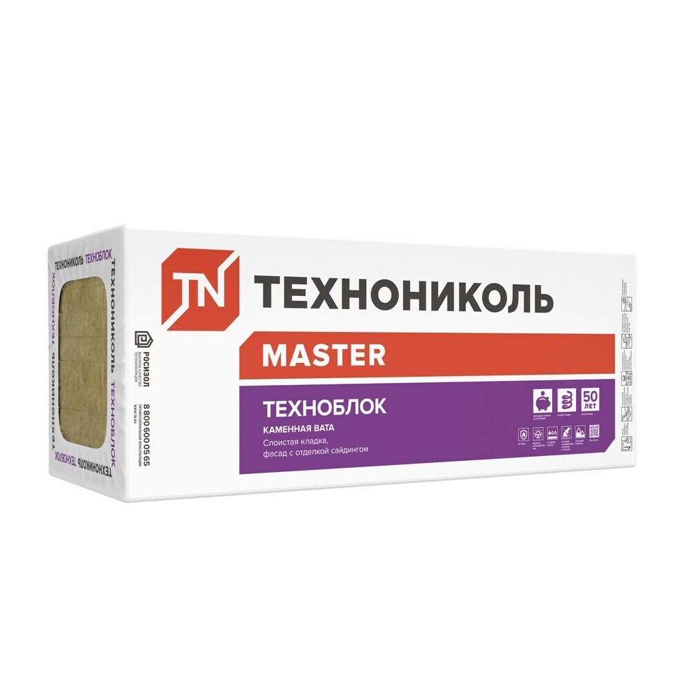 Изображение товара Утеплитель Технониколь Техноблок Стандарт 100х600х1200 мм, каменная вата сопротивление огню