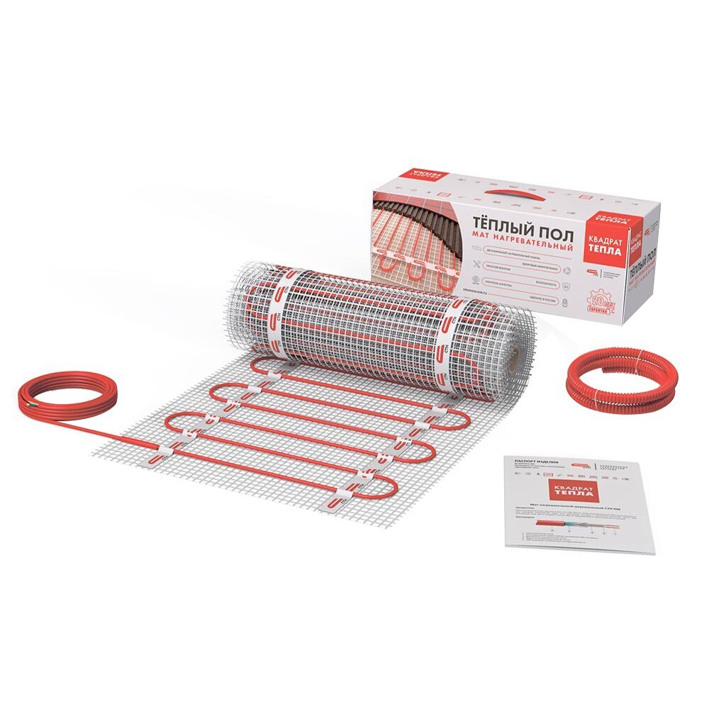 Изображение товара Электрический нагревательный мат теплого пола СТН Квадрат тепла 4,5 кв.м 675 Вт для укладки под кер