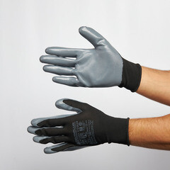 Перчатки полиэстеровые маслобензостойкие с нитриловым обливом Delta Plus черно-серые 9 (L) (VE712GR09/1692) - фото 5