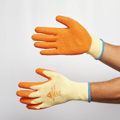 Перчатки х/б 10 нитей с латексным обливом Delta Plus VE730 желто-оранжевые XL - фото 4