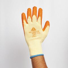 Перчатки х/б 10 нитей с латексным обливом Delta Plus VE730 желто-оранжевые XL - фото 3