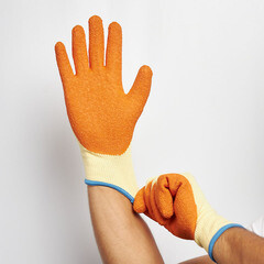 Перчатки х/б 10 нитей с латексным обливом Delta Plus VE730 желто-оранжевые XL - фото 2