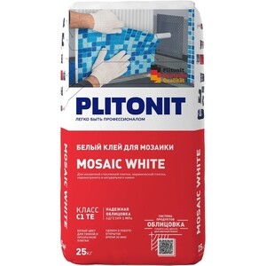 Клей для плитки/ мозаики/ камня Plitonit Mosaic White белый класс C1 TE ...