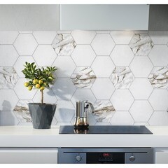 Панель стеновая АБС пластик для кухни 3000х600х1,5 мм гексагон мрамор - фото 5