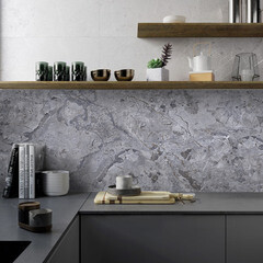 Панель стеновая ПВХ для кухни 3000х600х1 мм мрамор индиан грей - фото 5