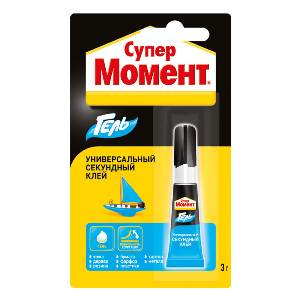 Изображение товара Клей-гель Момент Супер секундный прозрачный 3 г на блистере