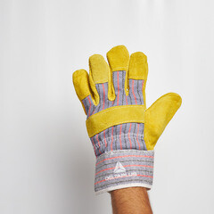 Перчатки х/б 5 нитей спилковые Delta Plus DC103 бежево-синие 10 (XL) - фото 2