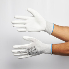Перчатки х/б 5 нитей с полиуретановым покрытием антистатичные Delta Plus VE702PESD серые 10 (XL) - фото 4