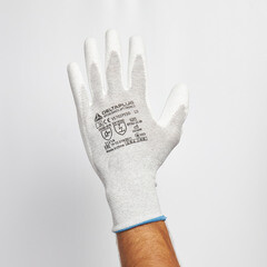 Перчатки х/б 5 нитей с полиуретановым покрытием антистатичные Delta Plus VE702PESD серые 10 (XL) - фото 3