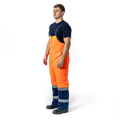 Полукомбинезон рабочий мужской утепленный Дарина Сигнальщик 48-50 рост 182-188 см темно-синий/оранжевый - фото 8