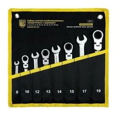 Изображение товара Набор комбинированных ключей с трещоткой и шарниром Berger 8-19 мм (BG1259) (8 шт.)