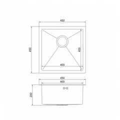 Мойка для кухни Mixline Pro 45х45х20 см врезная с сифоном сталь сатин (547225/5627) - фото 2
