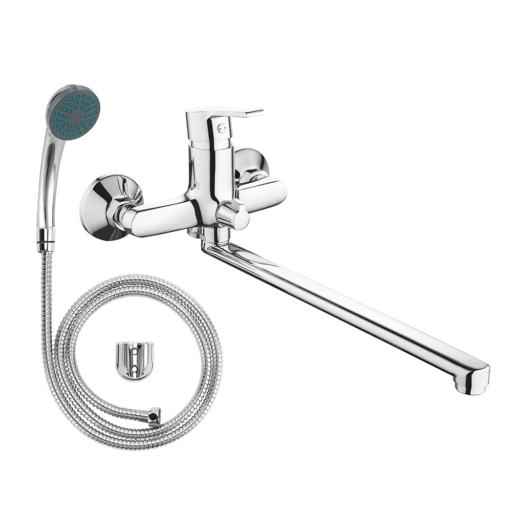 Изображение товара Смеситель для ванны Voda Fin хром однорычажный с длинным изливом с лейкой (FN 31)