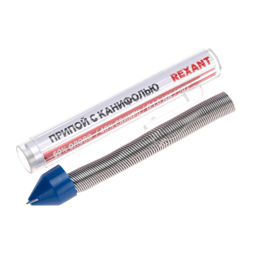 Изображение товара Припой Rexant d1, Sn60 Pb40 Flux 2.2% с канифолью 20 г (09-3103)