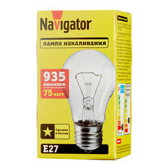 Лампа накаливания Navigator E27 3000К 75 Вт 935 Лм 230 В груша прозрачная - фото 3