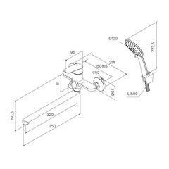 Смеситель для ванны Milardo Rora черный однорычажный с длинным изливом с лейкой (RORBL00M10) - фото 9