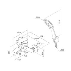 Смеситель для ванны Milardo Rora черный однорычажный с коротким изливом с лейкой (RORBL00M02) - фото 12