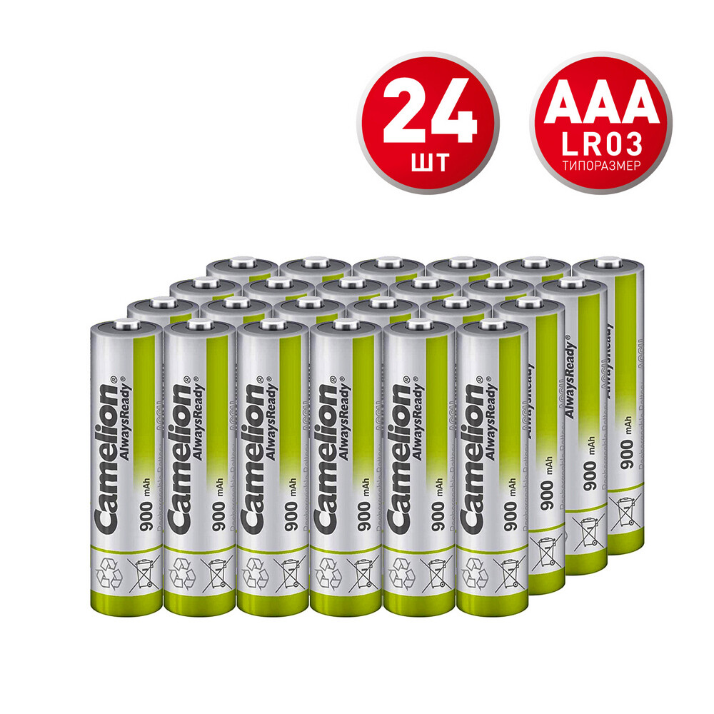 Изображение товара Аккумулятор Camelion ААА мизинчиковый Ni-MH 900 мАч 24 шт.