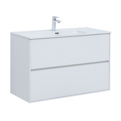 Тумба под раковину Lavelly Cube 100 см подвесная белый глянец (00316670) - фото 1